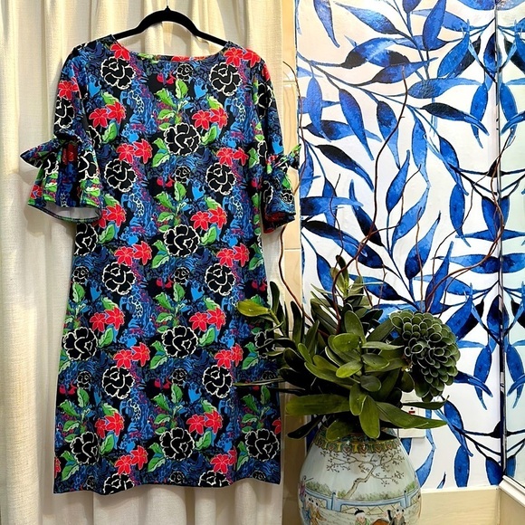 NWOT Chelsea Gunn Floral Multicolor Polyester and Spandex 3/4 Length Sleeve S - Picture 2 of 10
